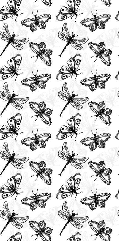 Alfombra vinílica baño patrón de libélulas y mariposas - TenVinilo