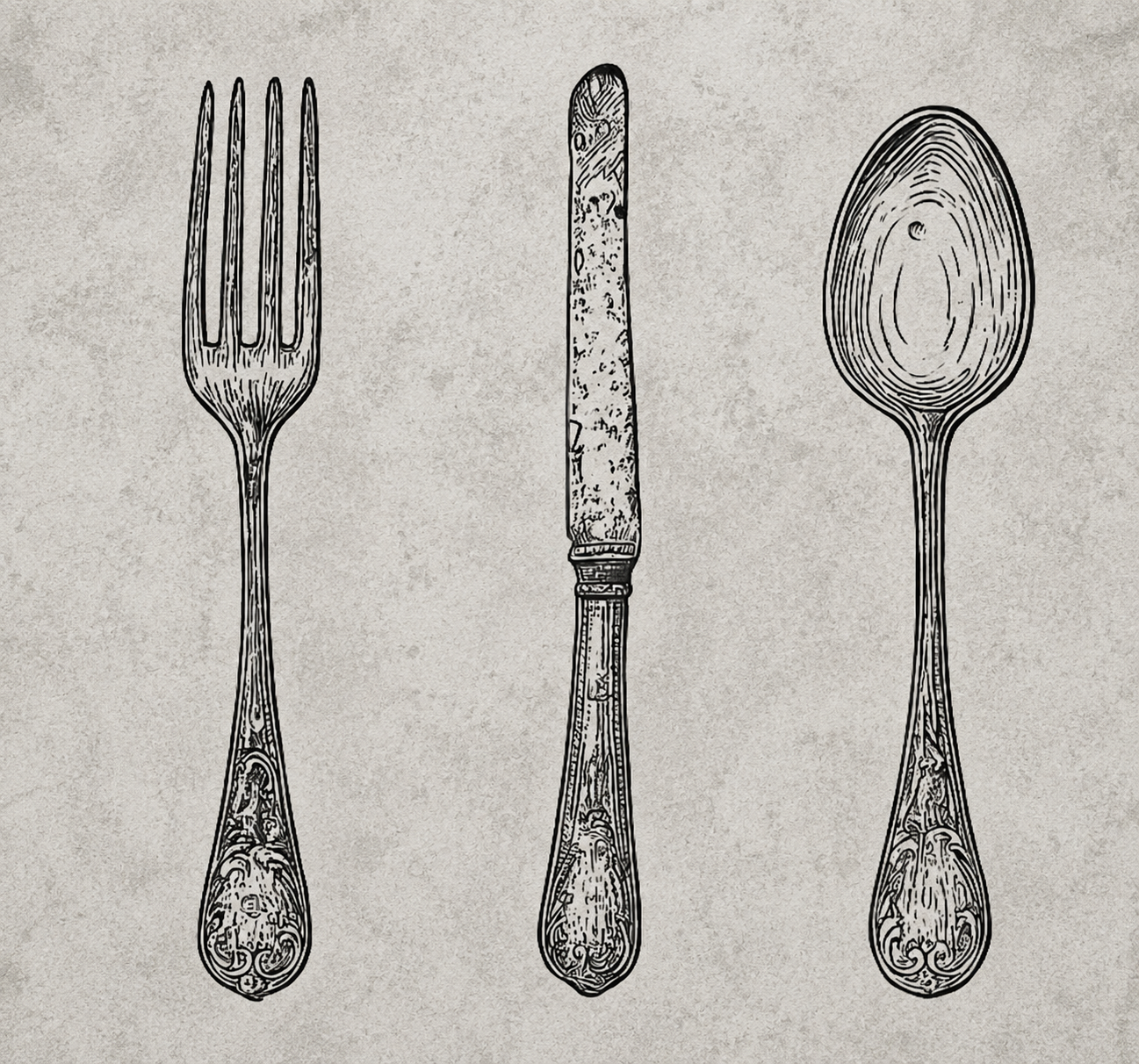 Alfombra vinílica cocina cuchara y tenedor gris - TenVinilo