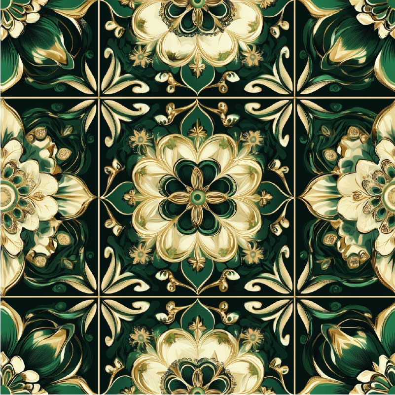 Alfombra vinílica cocina azulejos mosaico botánico - TenVinilo