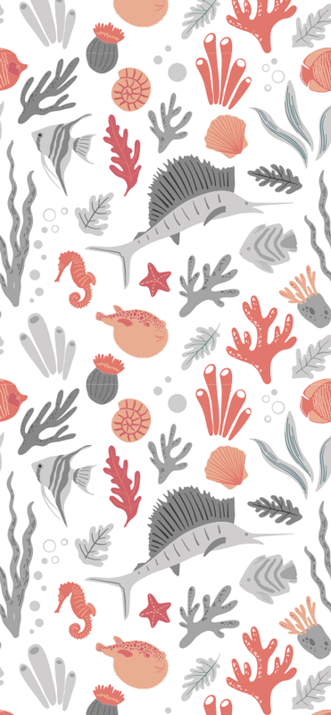 Alfombra vinílica dormitorio ilustración vida marina - TenVinilo