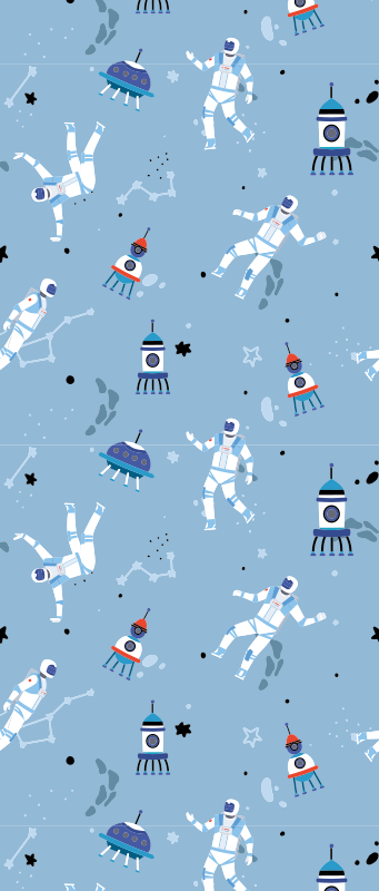 Alfombra vinílica dormitorio astronautas y naves espaciales - TenVinilo