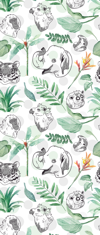 Alfombra vinílica dormitorio animales y plantas acuarelados - TenVinilo