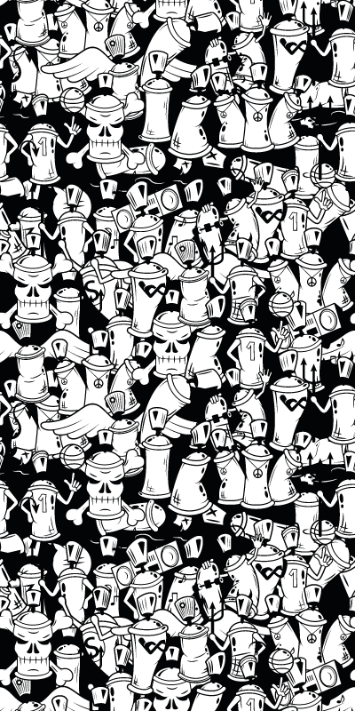 Alfombra vinílica dormitorio botes de spray blanco y negro - TenVinilo