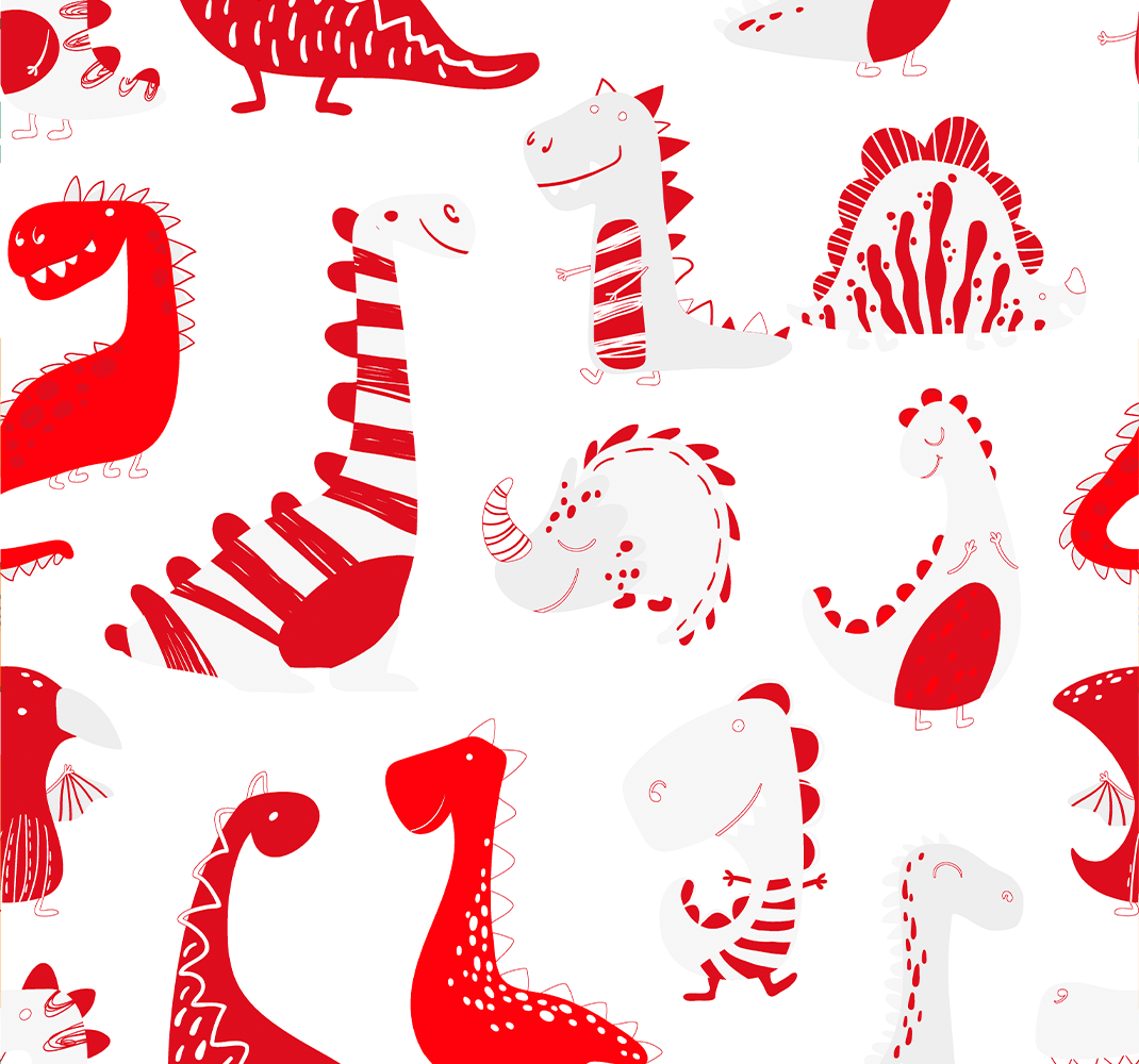 Alfombra vinílica dormitorio dibujos rojos de dinosaurios - TenVinilo