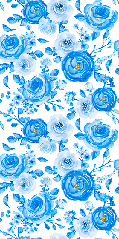 Alfombra vinílica dormitorio flores relojes azules nórdicos - TenVinilo