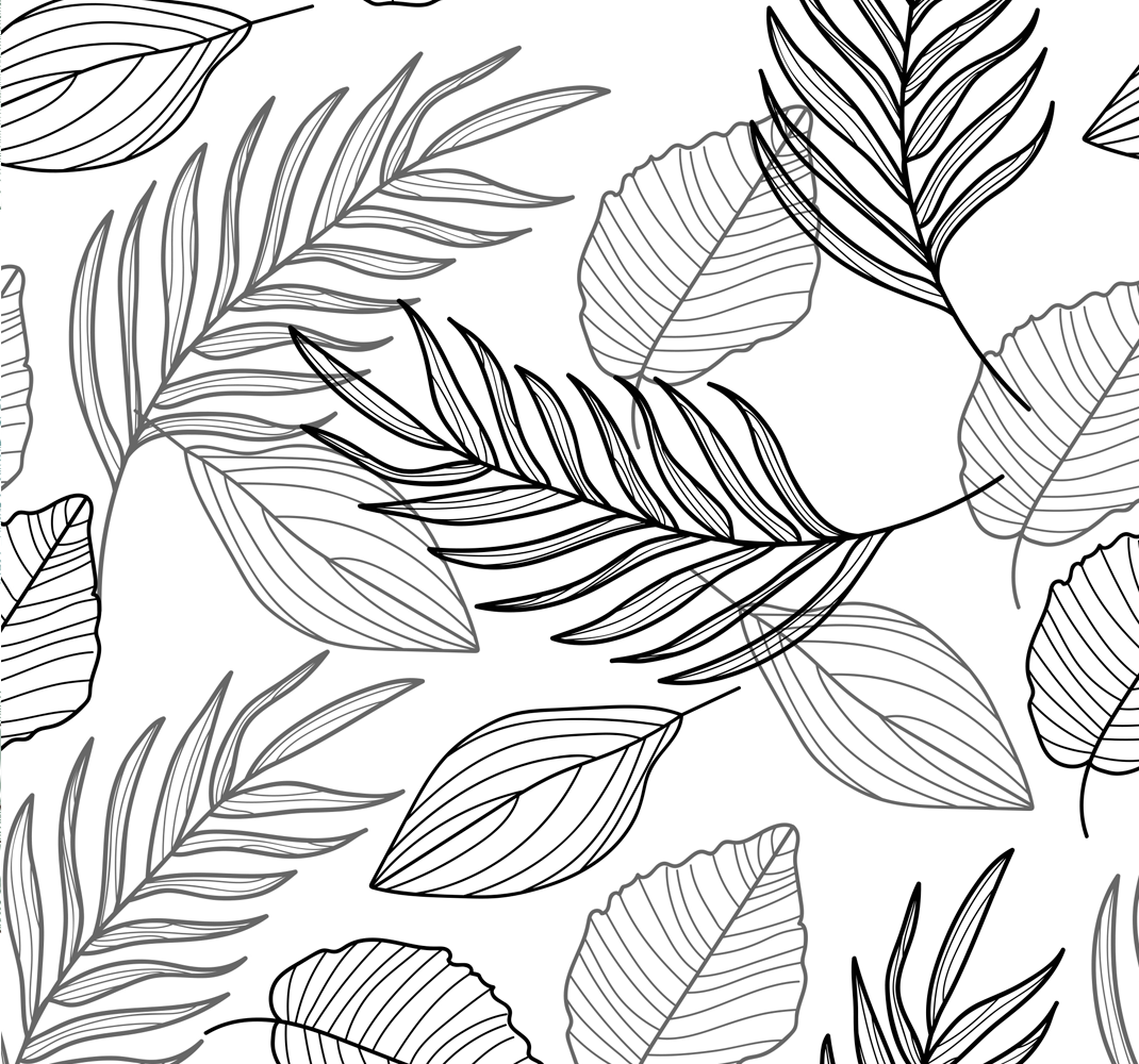 Alfombra vinílica naturaleza dibujo hojas blanco y negro - TenVinilo
