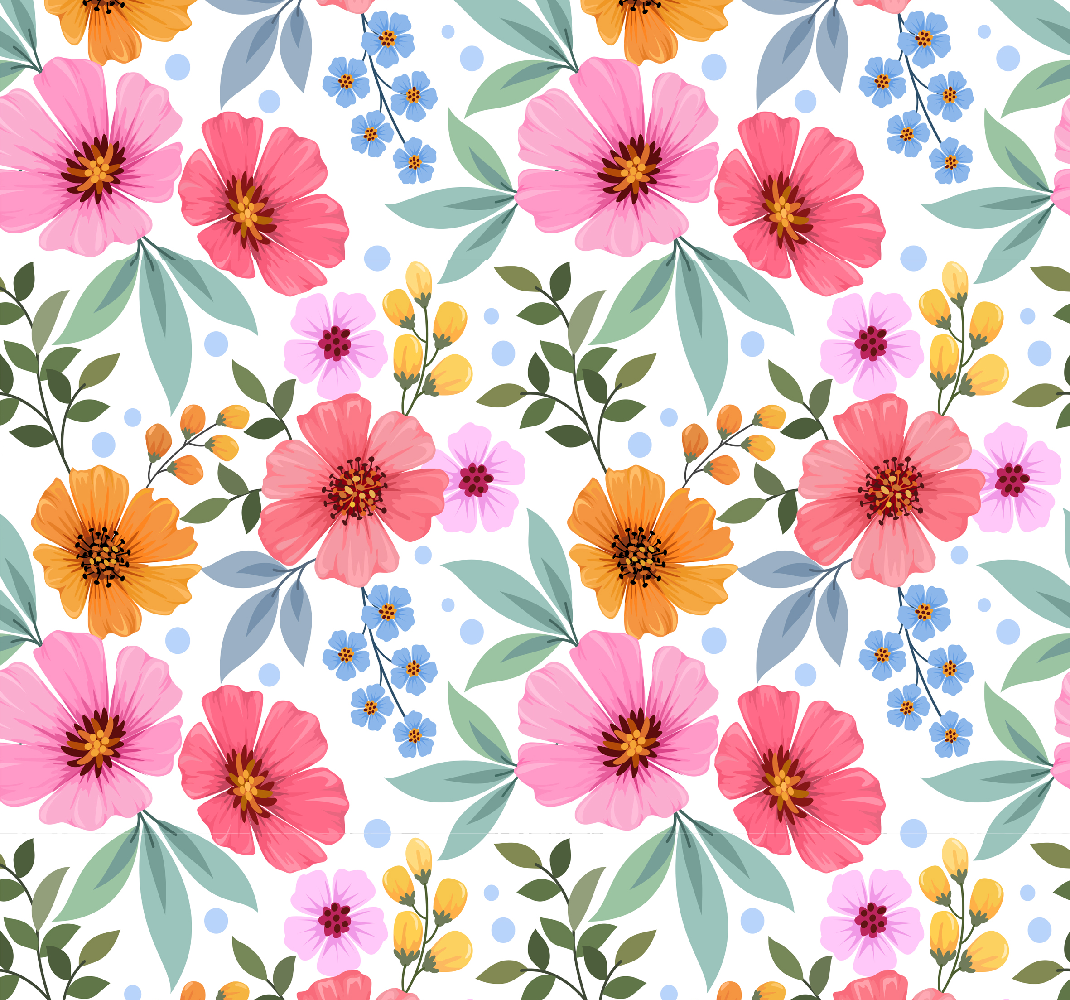 Alfombra vinílica naturaleza flores coloridas fondo blanco - TenVinilo