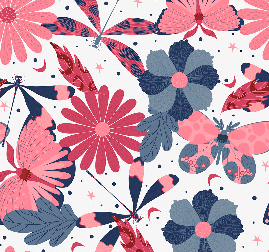 Alfombra vinílica naturaleza patrón mariposas florales - TenVinilo