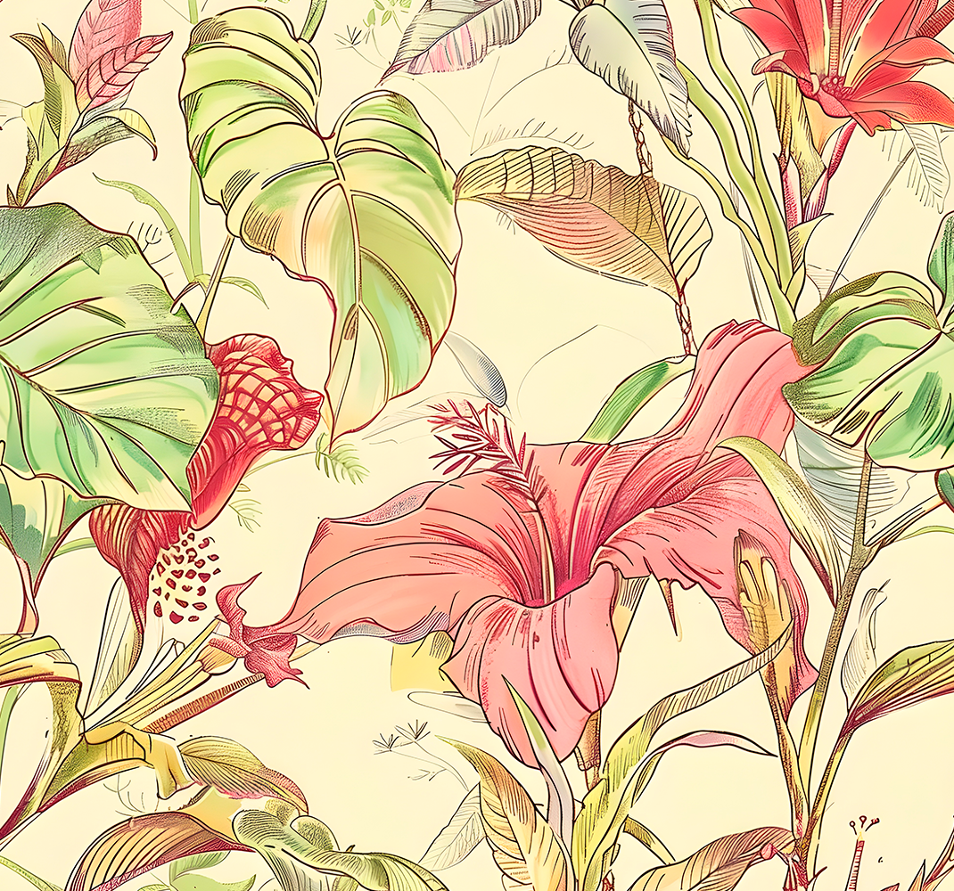 Alfombra vinílica naturaleza patrón flores inglés - TenVinilo