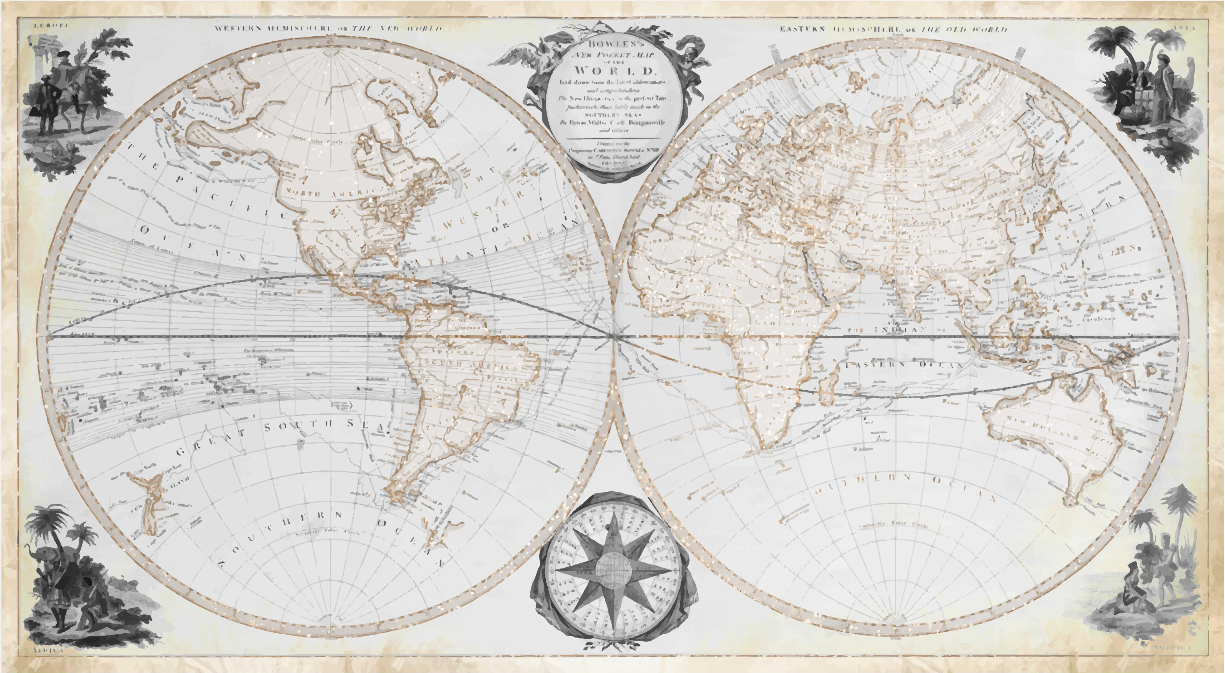 Alfombra vinílica mapamundi mapa mundial acuarela vintage - TenVinilo