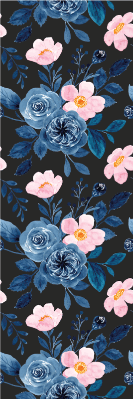 Alfombra vinílica salón patrón azul y rosa sobre fondo negro - TenVinilo
