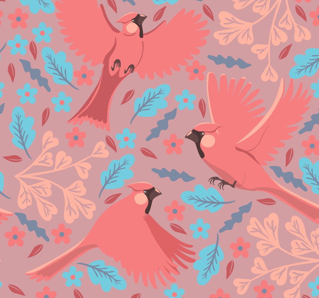 Alfombra vinílica salón fondo rosa con aves en rama - TenVinilo
