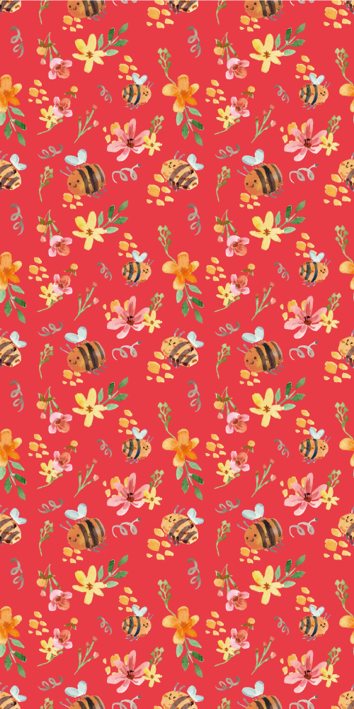 Alfombra vinílica salón retro abejas y flores - TenVinilo