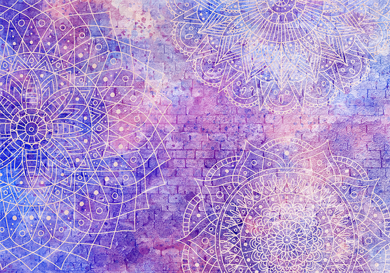 Alfombra vinílica lila pared de ladrillos con mandala - TenVinilo