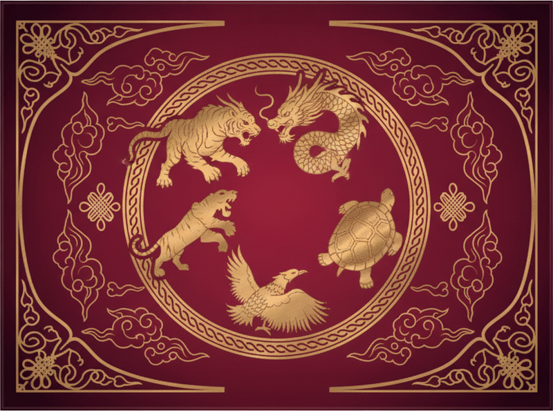 Alfombra vinílica roja dragón tigre de los cuatro símbolos - TenVinilo