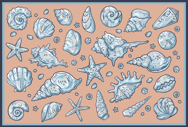 Alfombra vinílica naturaleza ilustraciones de conchas - TenVinilo