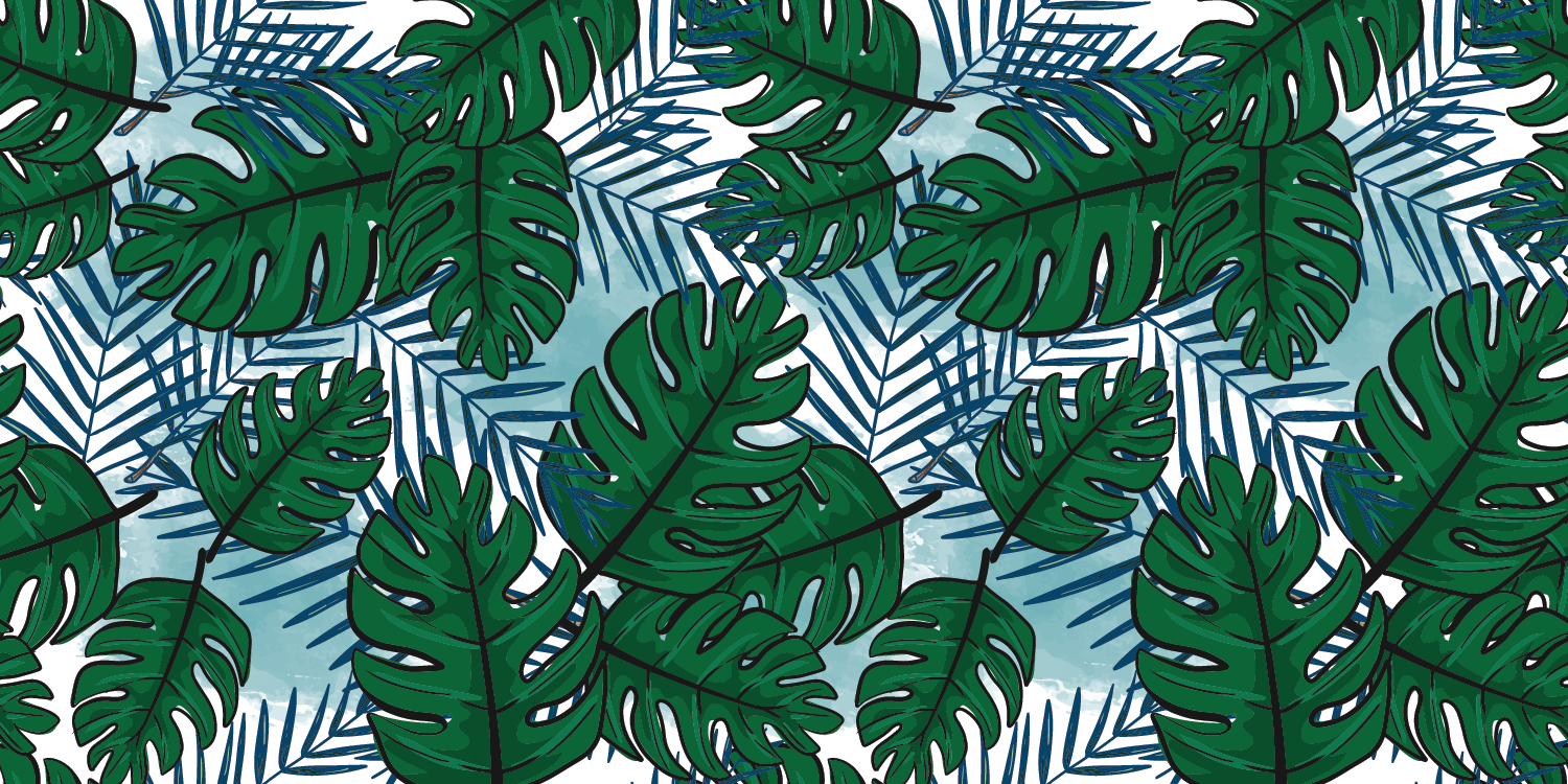 Alfombra vinílica dormitorio Hojas verdes monstera azul - TenVinilo