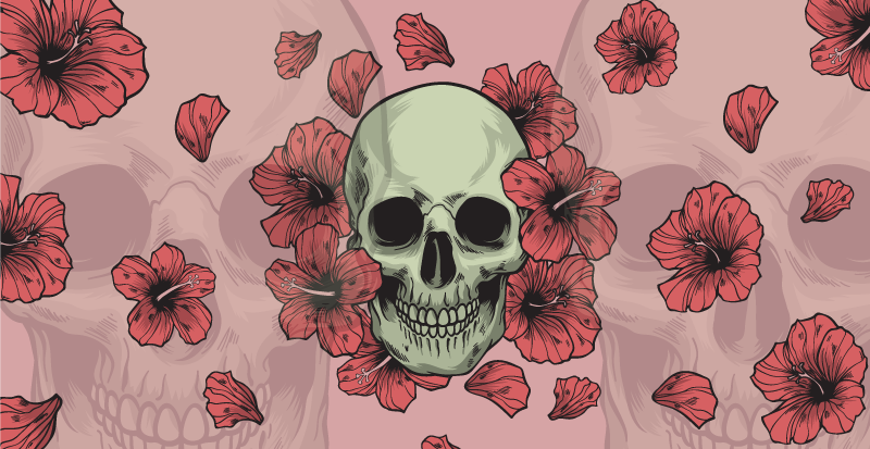 Alfombra vinilo cocina Calavera con flores dibujadas a mano - TenVinilo