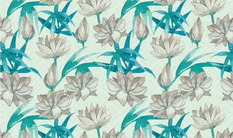 Alfombra vinílica dormitorio Flores japonesas azules y blancas - TenVinilo