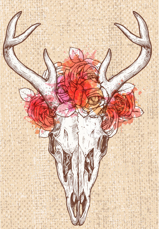 Alfombra vinílica animales arreglo floral de calavera - TenVinilo