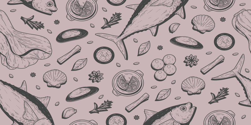 Alfombra vinílica cocina motivo inspirado en mariscos - TenVinilo