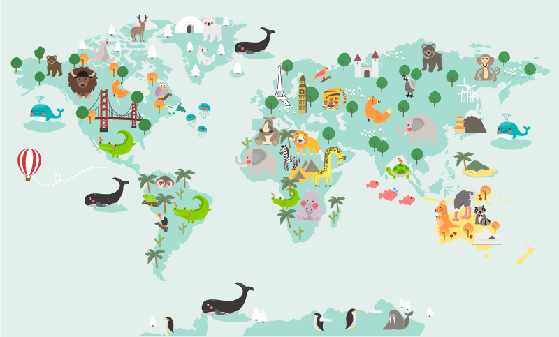 Alfombra vinilo infantil mapamundi turco nórdico - TenVinilo