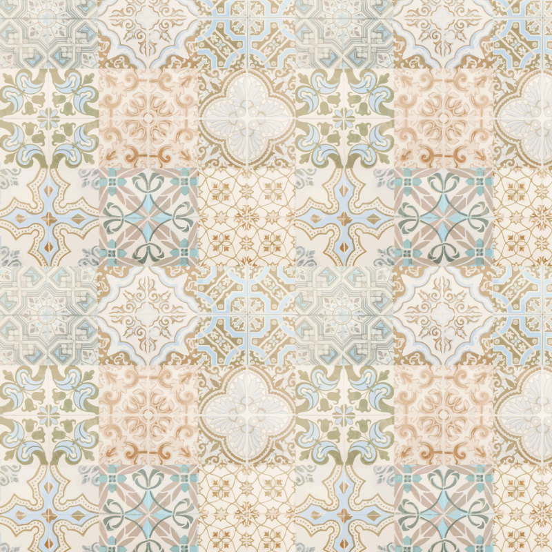 Alfombra vinílica mosaico elaborada disposición de azulejos - TenVinilo