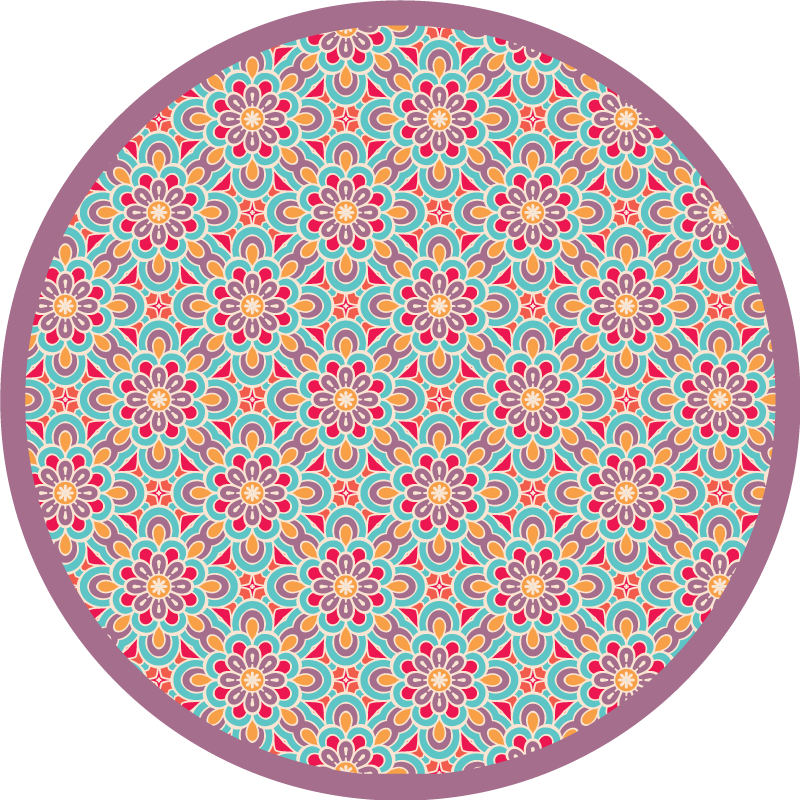 Alfombra vinílica mandala patrón de flores vibrantes - TenVinilo