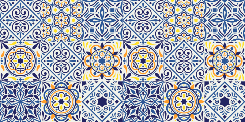 Alfombra vinílica cocina disposición de azulejos vibrantes - TenVinilo