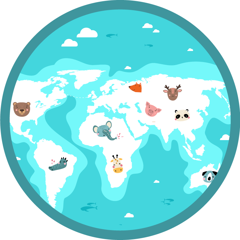 Alfombra vinílica infantil mapa mundial de animales - TenVinilo