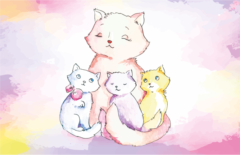 Alfombra vinílica bebé linda familia de gatos - TenVinilo