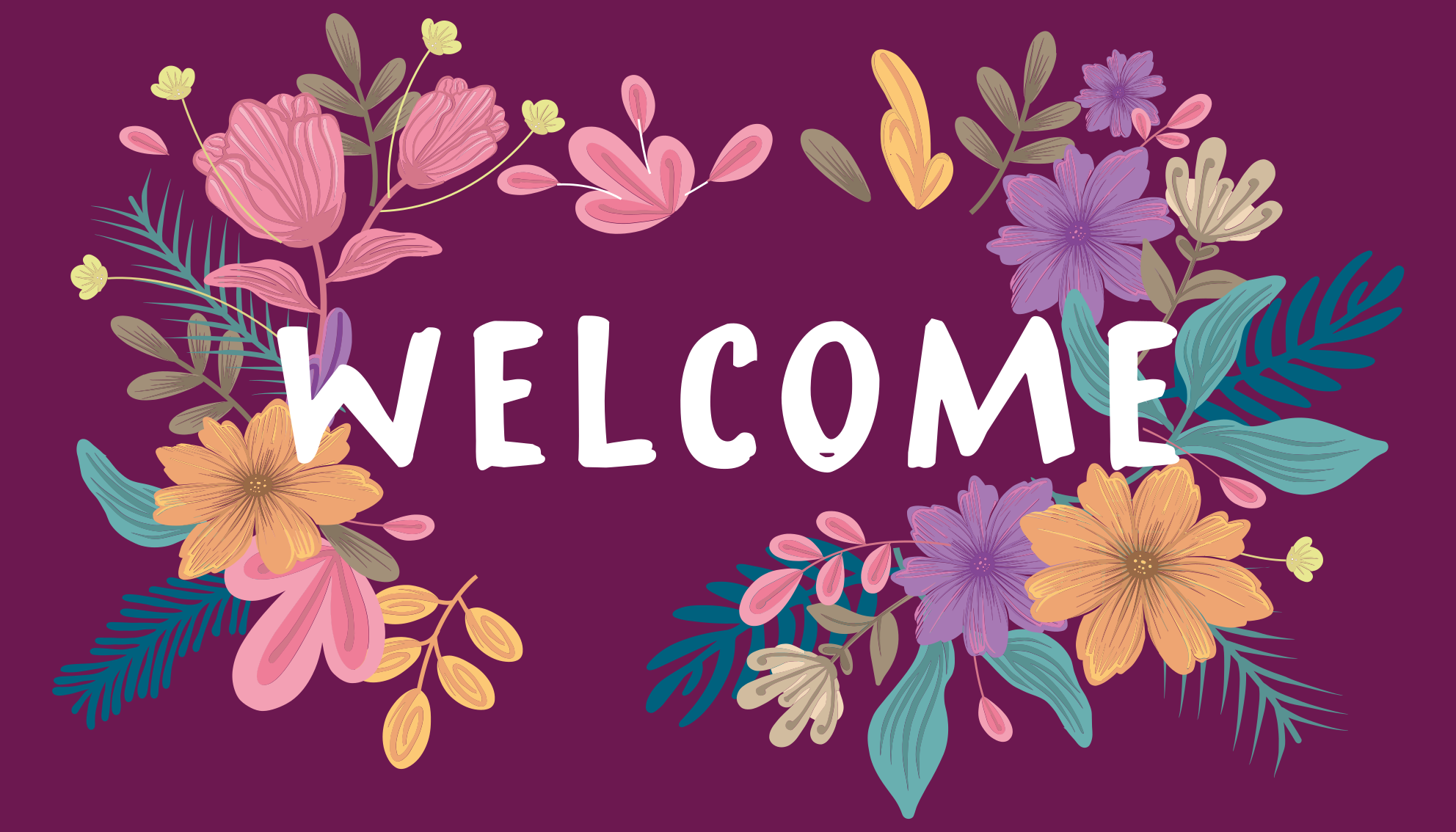 Alfombra vinílica recibidor cartel floral de bienvenida - TenVinilo