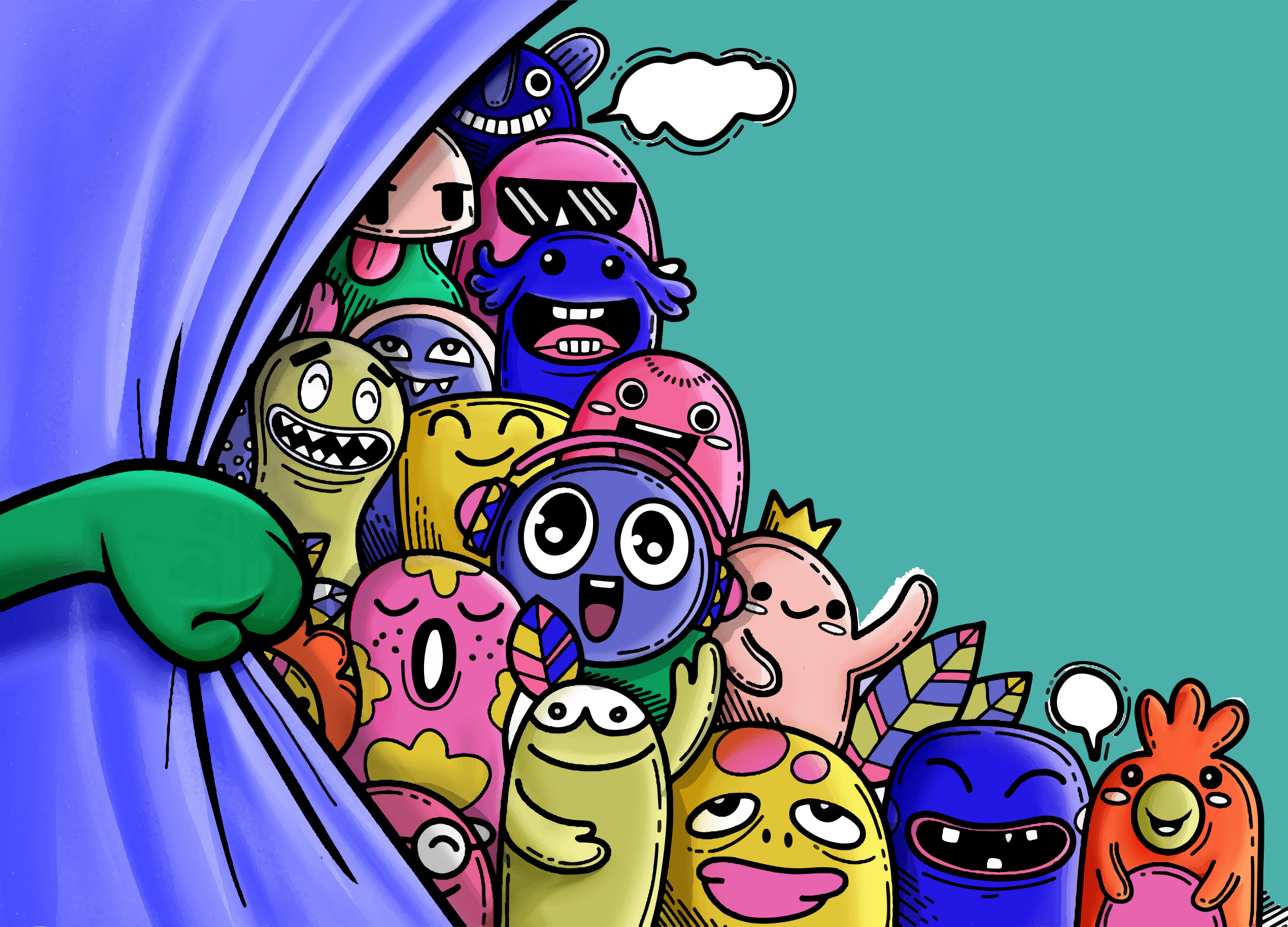 Alfombra vinílica infantil personajes monstruosos coloridos - TenVinilo