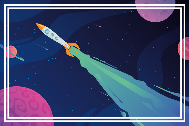 Alfombra vinílica de estrellas nave espacial en órbita - TenVinilo