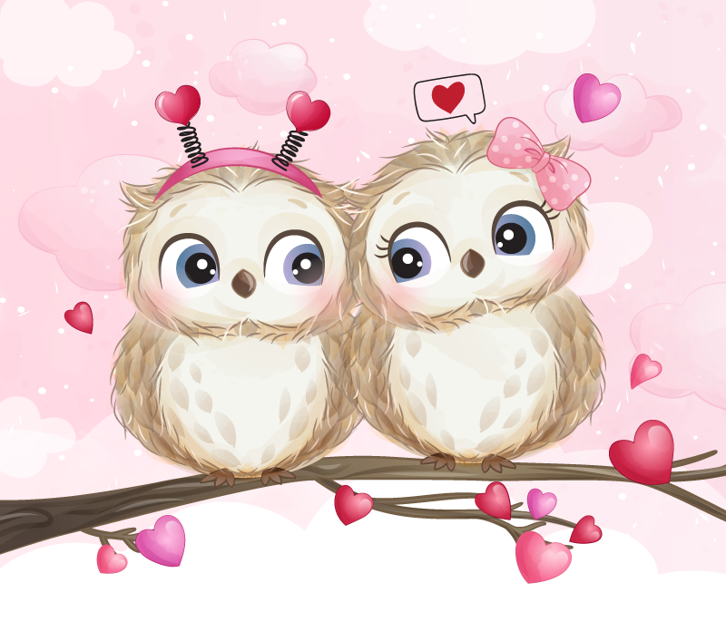 Alfombra vinílica dormitorio Hermosa pareja de búhos - TenVinilo