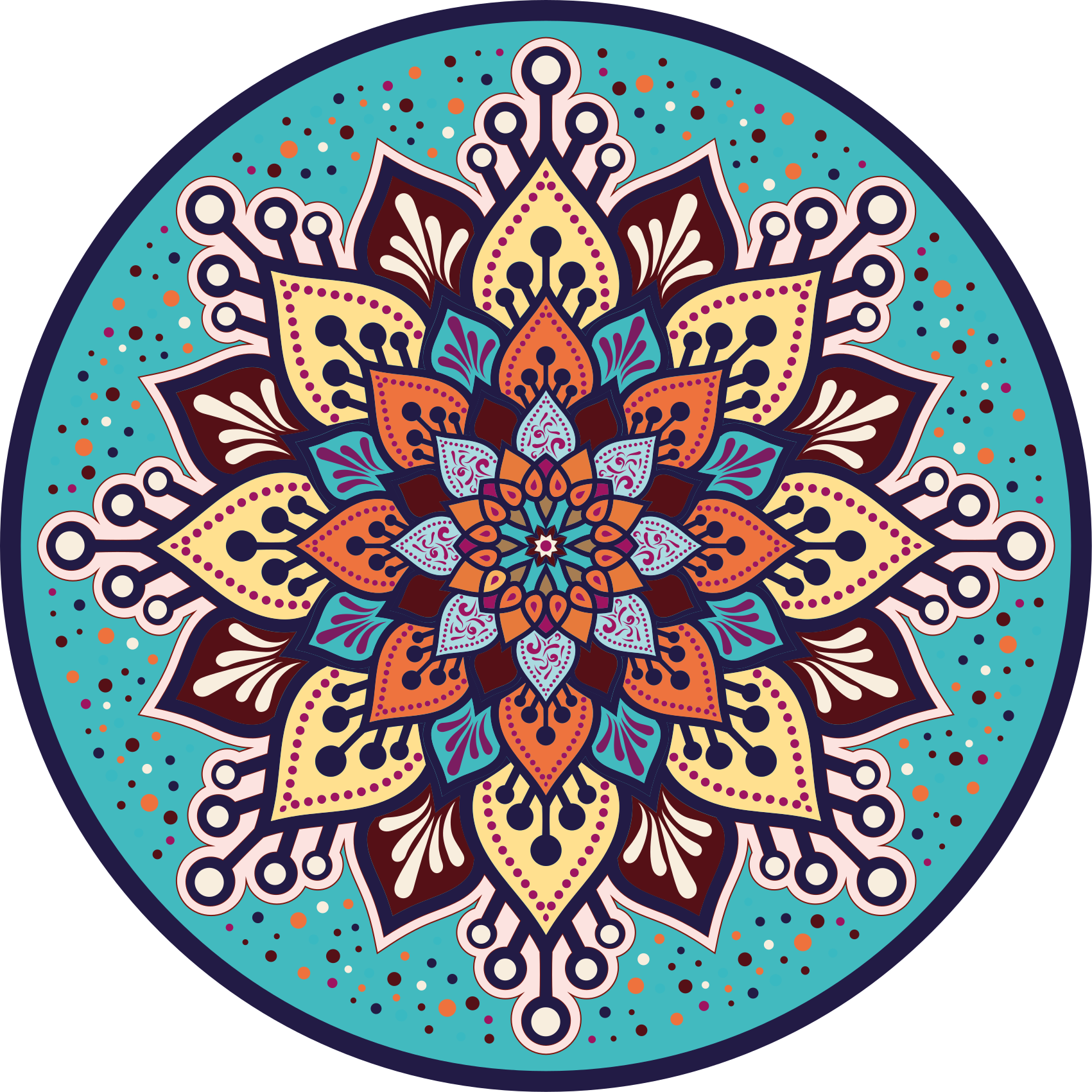 Alfombra vinílica mandala arte colorido en círculo - TenVinilo