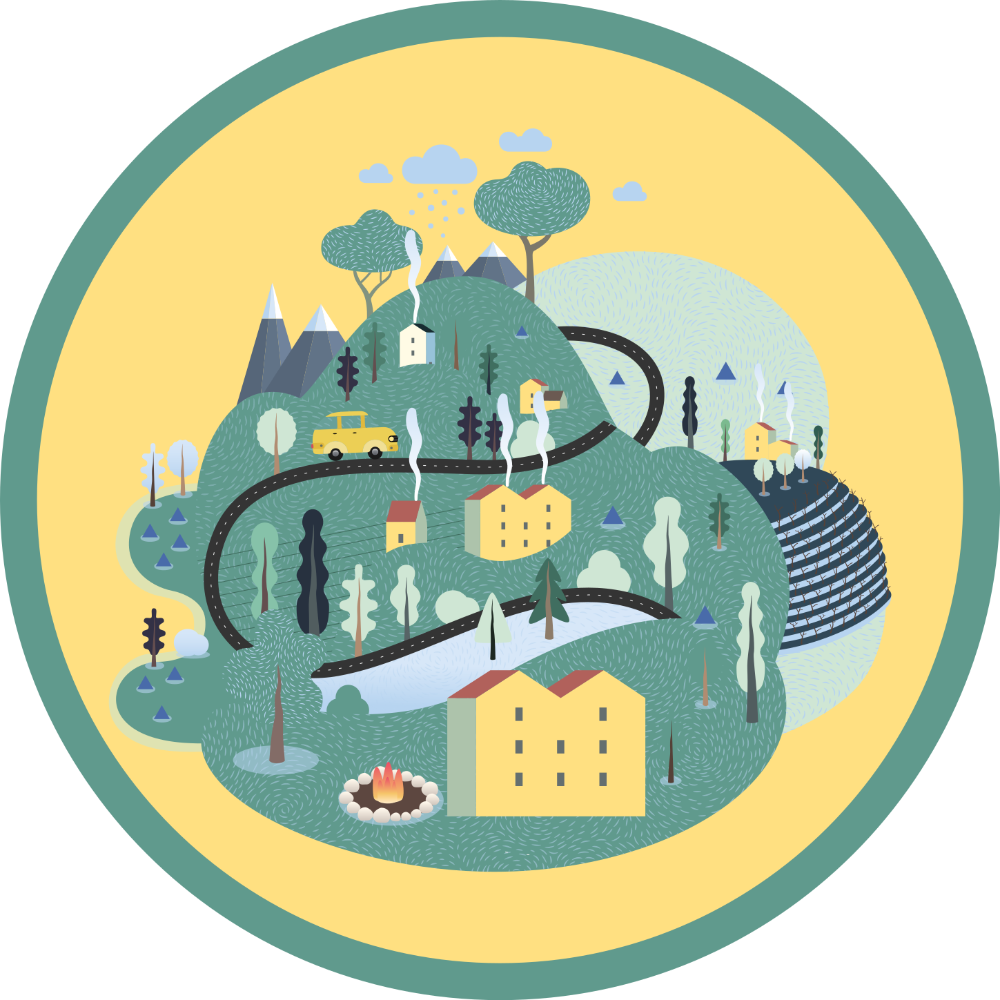 Alfombra vinílica carretera viaje lúdico por el paisaje - TenVinilo