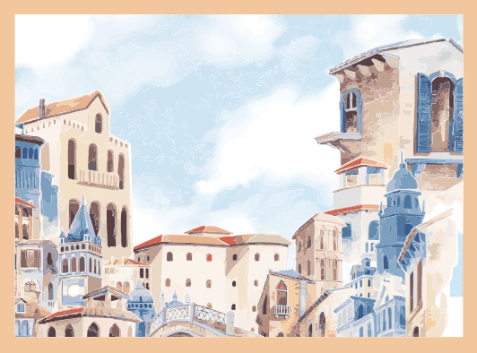 Alfombra vinílica dormitorio paisaje urbano costero - TenVinilo