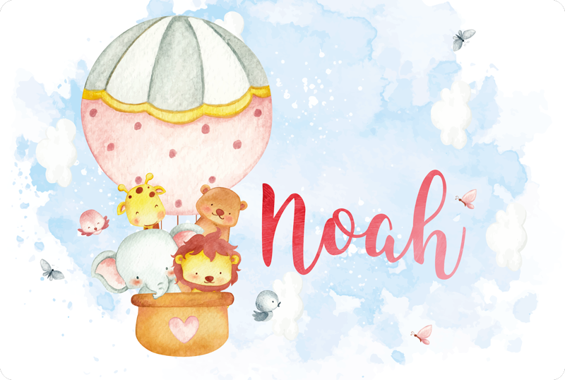 Alfombra vinílica bebé aventura en globo con nombre - TenVinilo