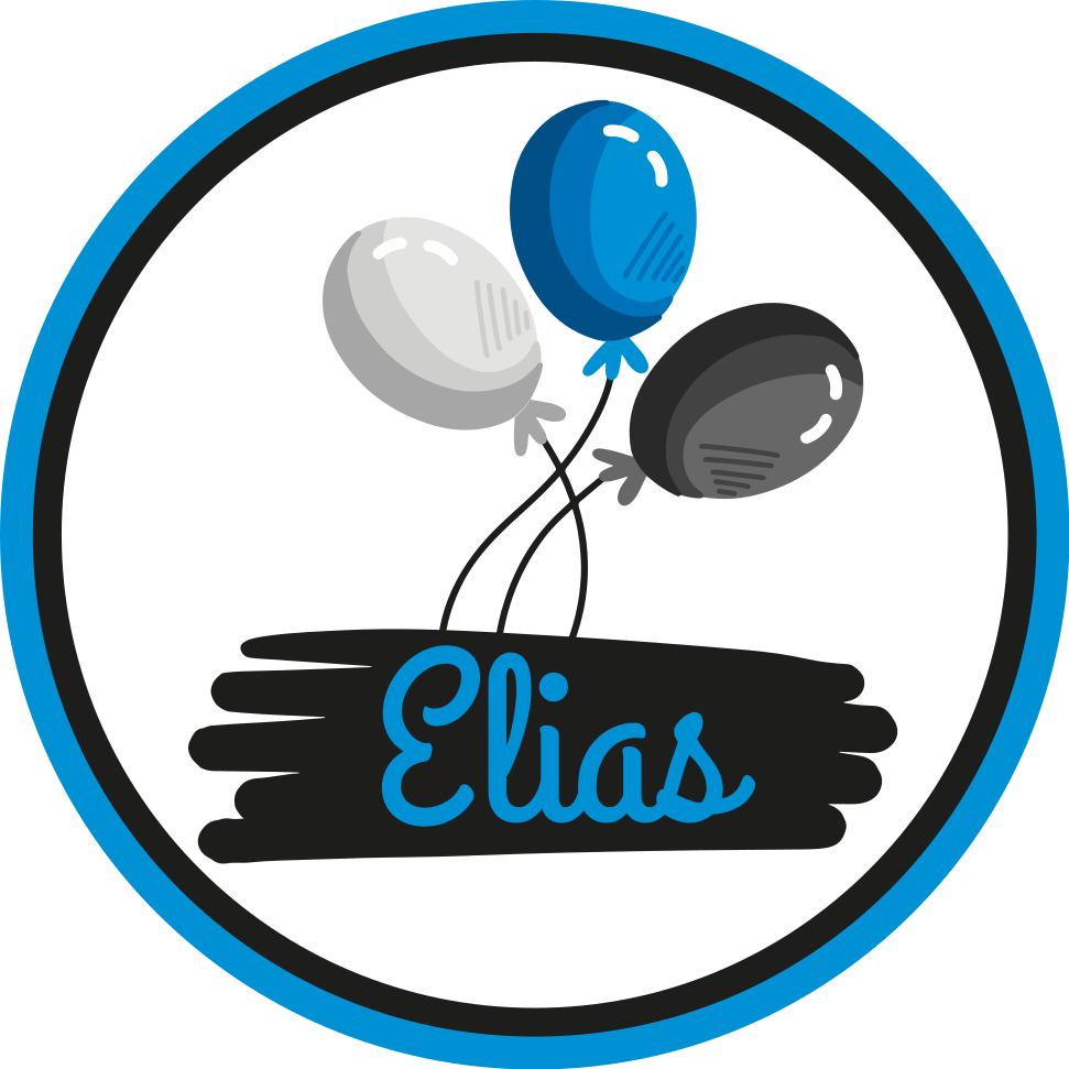 Alfombra vinílica personalizable Globos negros y azules con nombr - TenVinilo