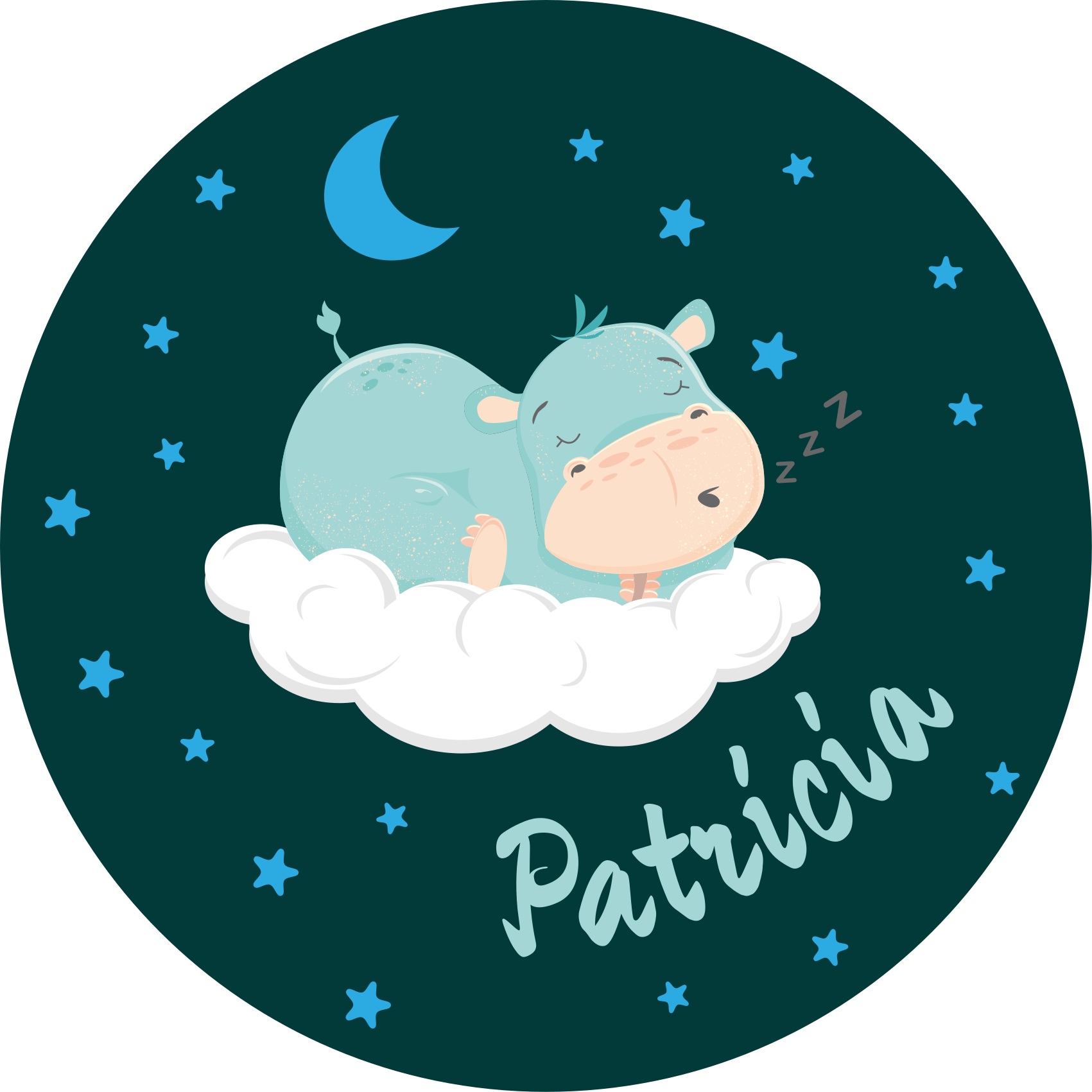 Alfombra vinílica bebé hipopótamo dormido con nombre - TenVinilo