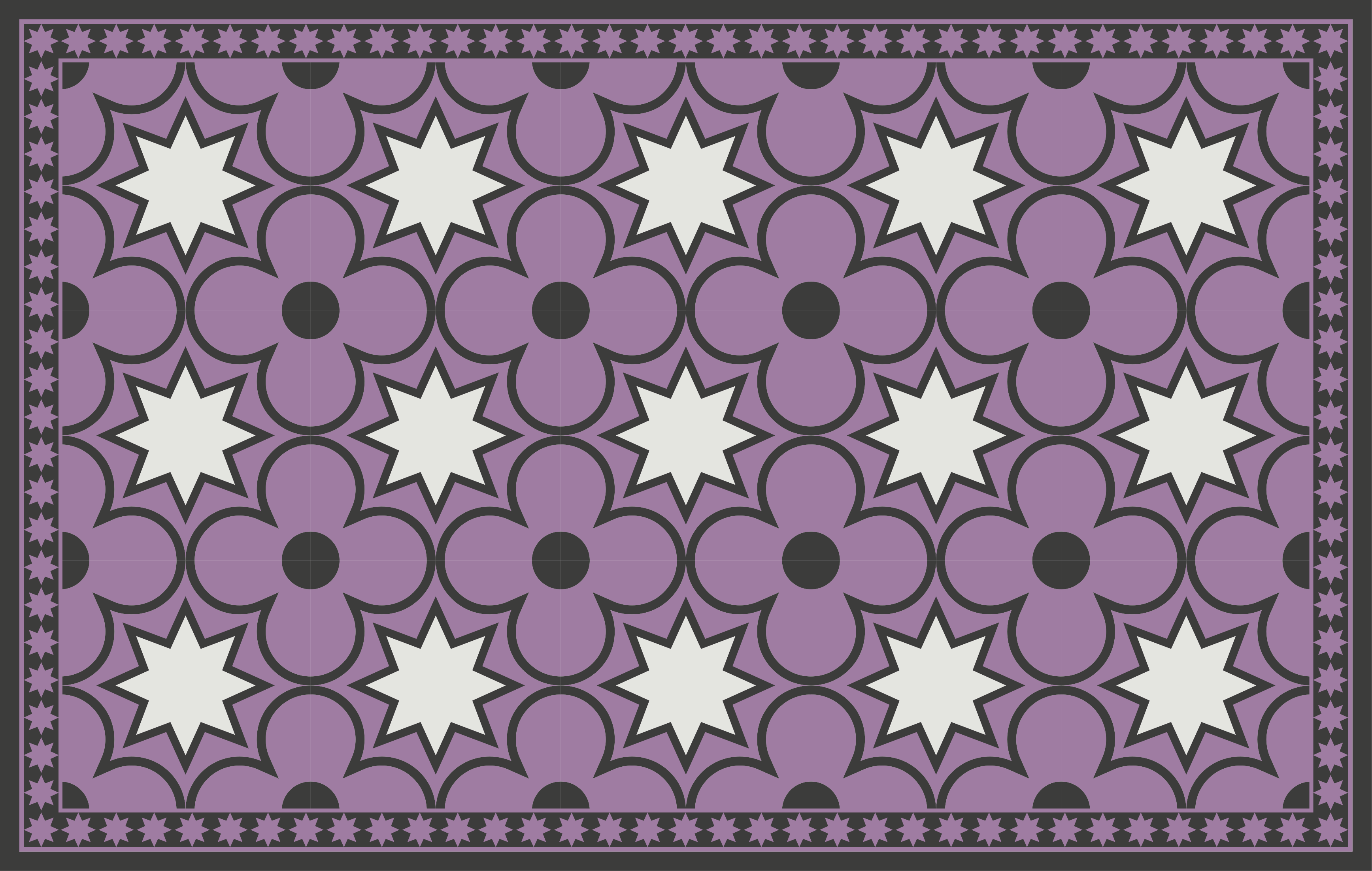 Alfombra vinílica hidráulica Estrellas geométricas moradas y negr - TenVinilo