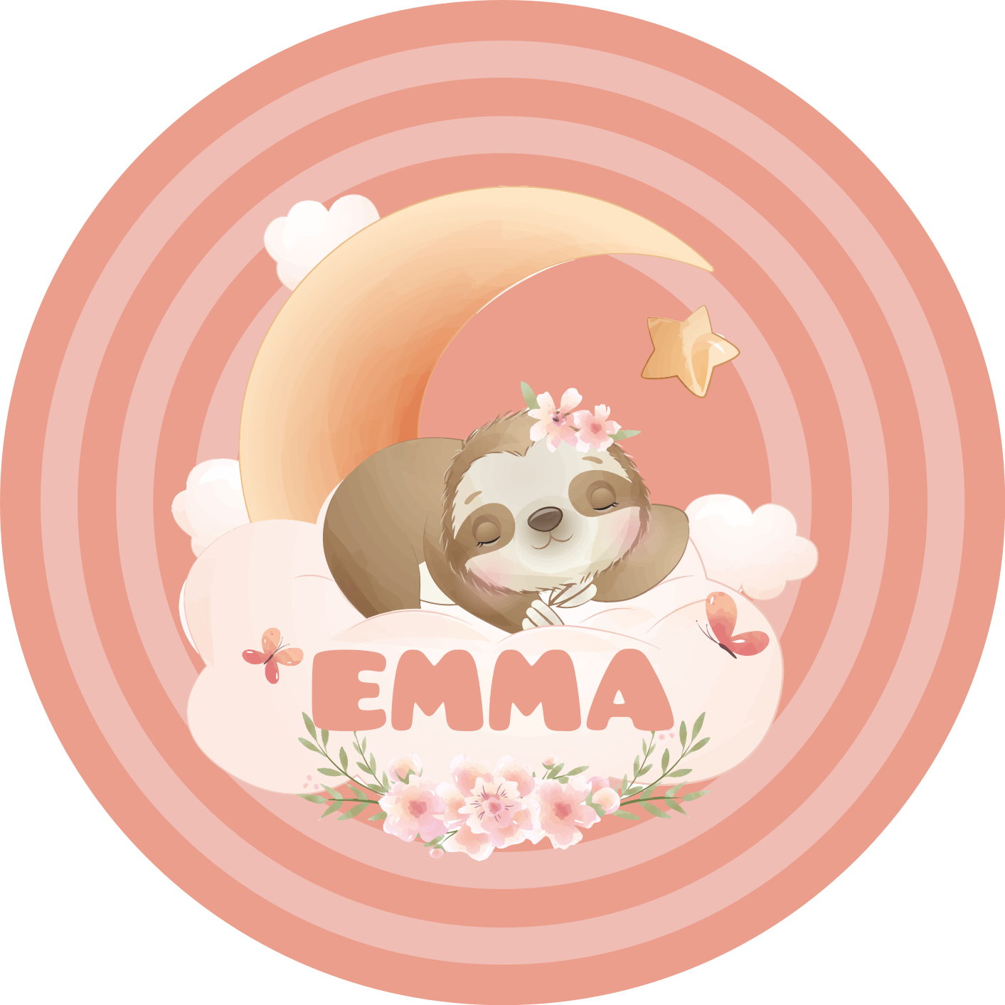 Alfombra vinílica bebé Lindos animales perezosos con nombre - TenVinilo