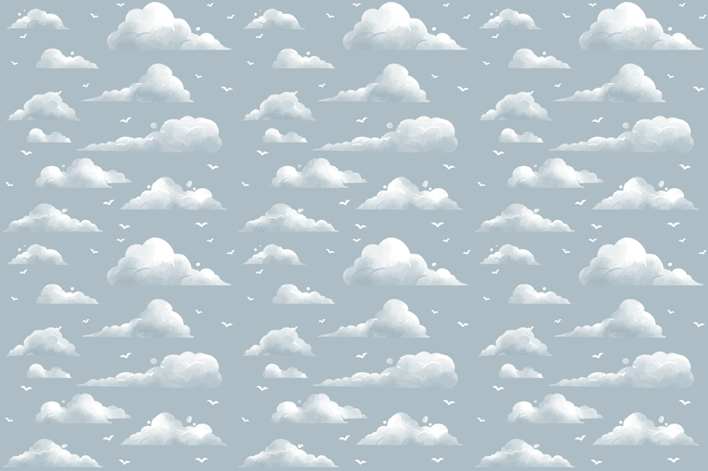 Alfombra vinílica vintage Nubes y pájaros grises del diseño de lo - TenVinilo