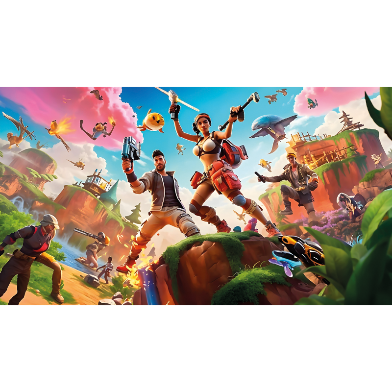 Alfombra vinilo dormitorio personajes de videojuegos en acción - TenVinilo