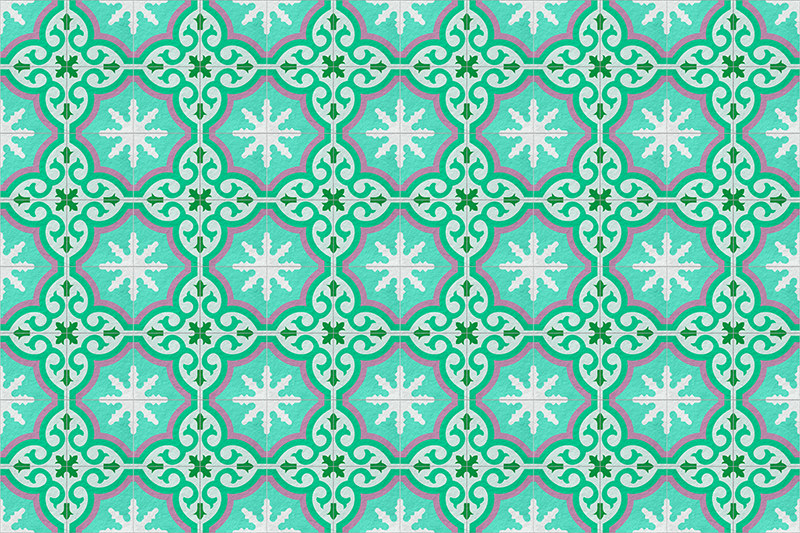 Alfombra de vinilo vintage azulejo hidráulico verde - TenVinilo