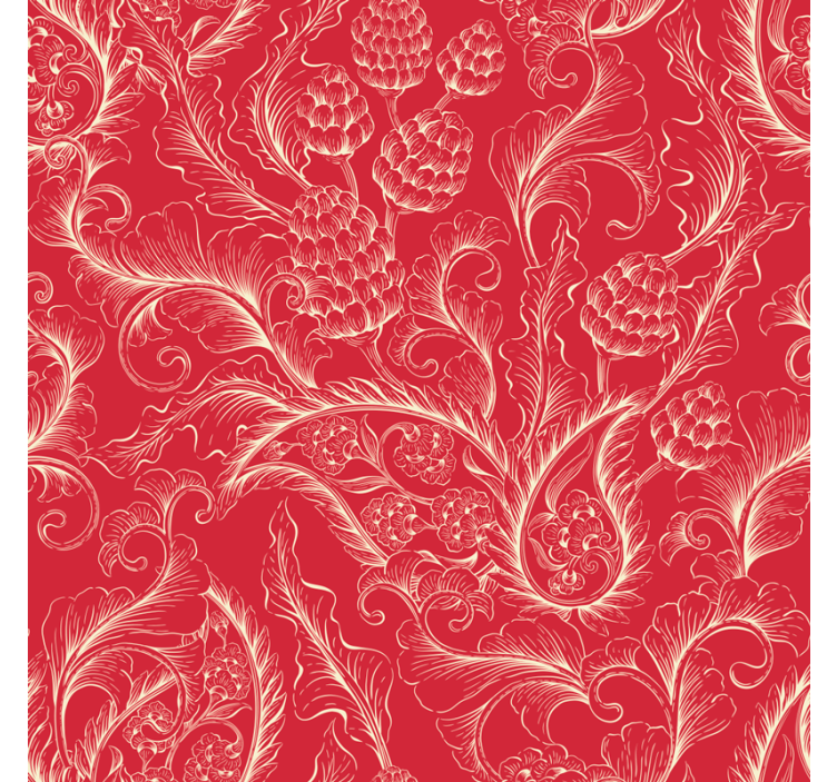 Papel tapiz floral ilustración paisley rojo - TenVinilo