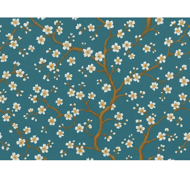 Papel tapiz flores flor dorada teal - TenVinilo