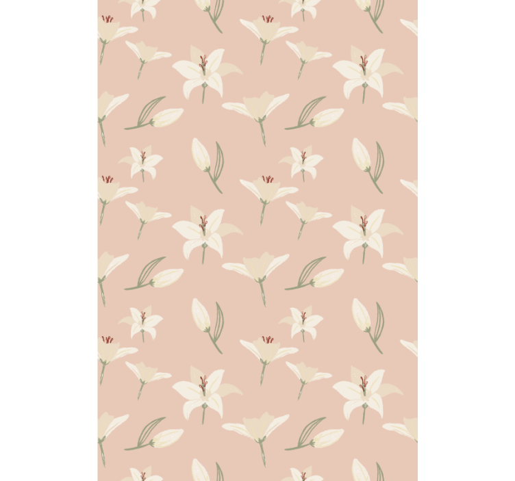 Papel tapiz floral lirios blancos sobre fondo nude - TenVinilo