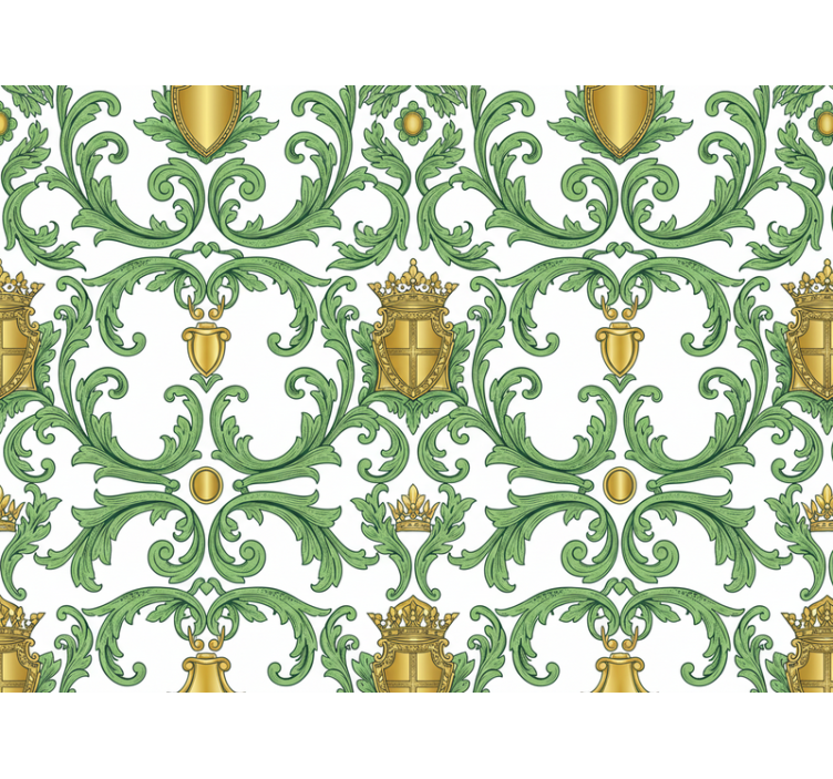Papel tapiz barroco verde y oro ornamental - TenVinilo